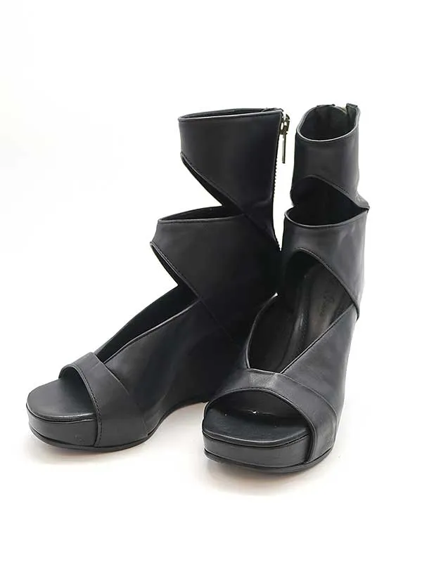 Rick Owens リックオウエンス ウェッジソールオープントゥバックジップレザーサンダル