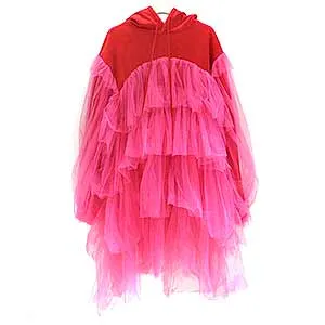 VIVIANO ヴィヴィアーノ TIERED TULLE TRIMMED HOODIEフード付きチュールワンピース