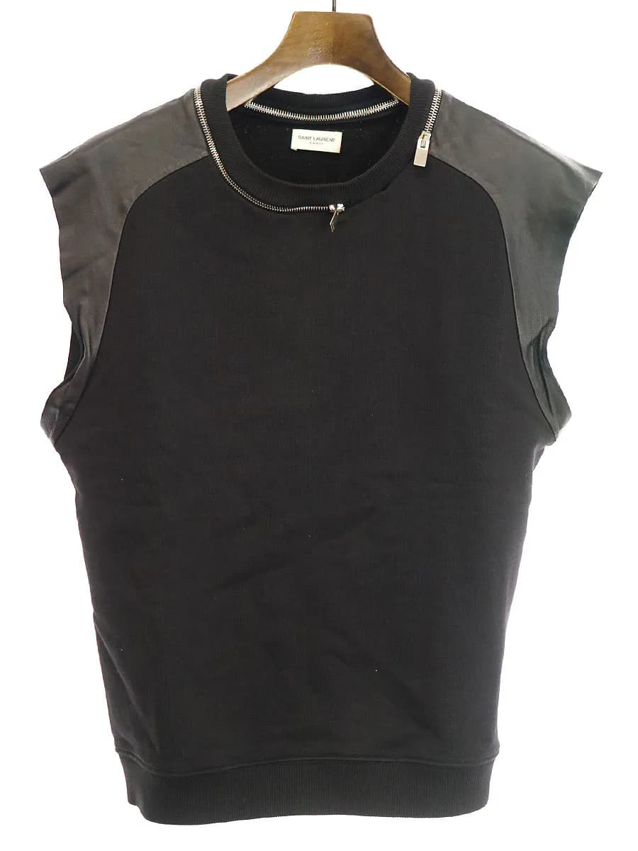 SAINT LAURENT サンローラン パリ 13SS ラムレザー切替ノースリーブスウェット