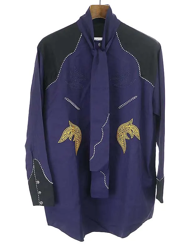 TOGA トーガプルラ 19AW Rayon embroidery dress ウエスタンロングシャツ ネイビー