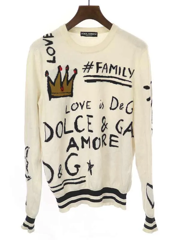DOLCE&GABBANA ドルチェ&ガッバーナ DGクラウン メッセージデザインウールニットセーター