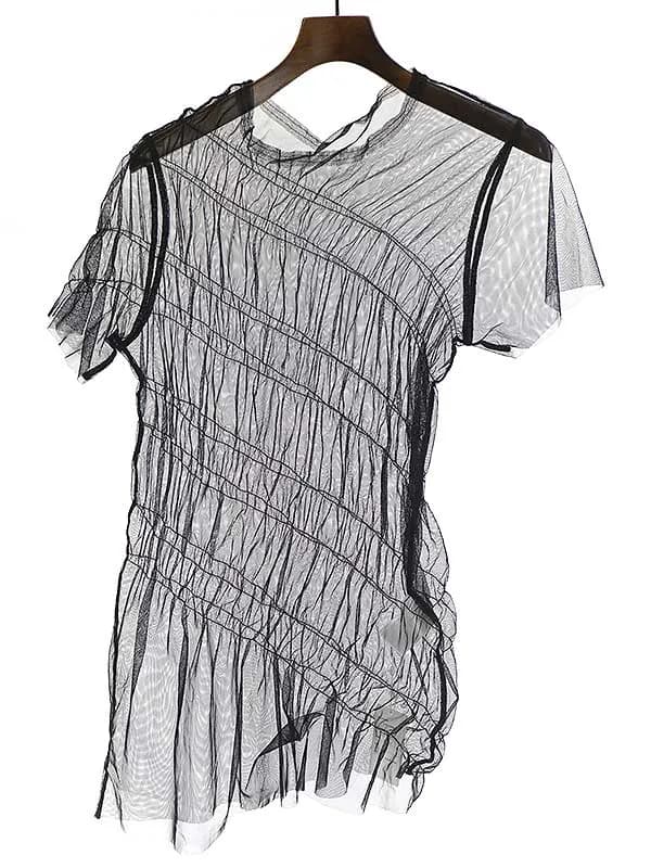 PERVERZE パーバーズ Bias Shirring Tule Tee シアーチュールトップス