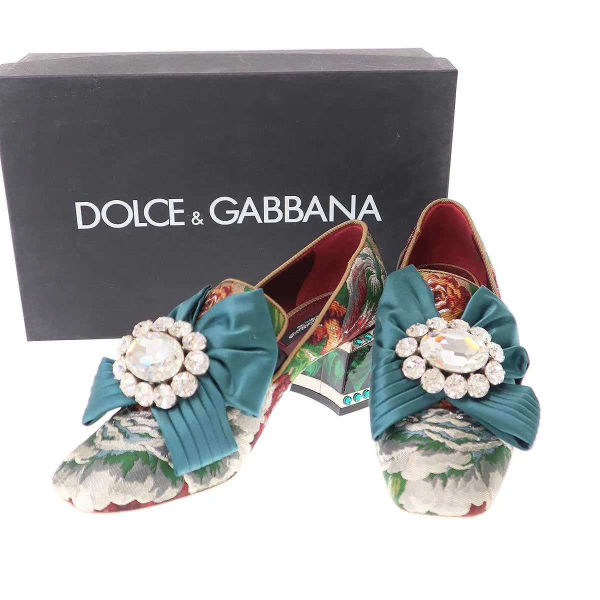 DOLCE&GABBANA ドルチェ&ガッバーナ フラワージャガード ビジューリボン ヒールパンプス