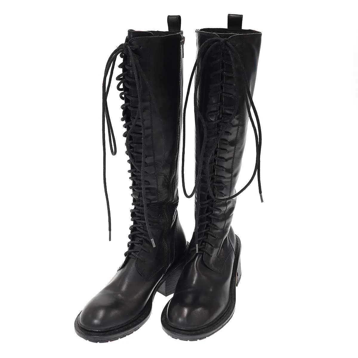 ANN DEMEULEMEESTER アンドゥムルメステール レースアップロングレザーブーツ
