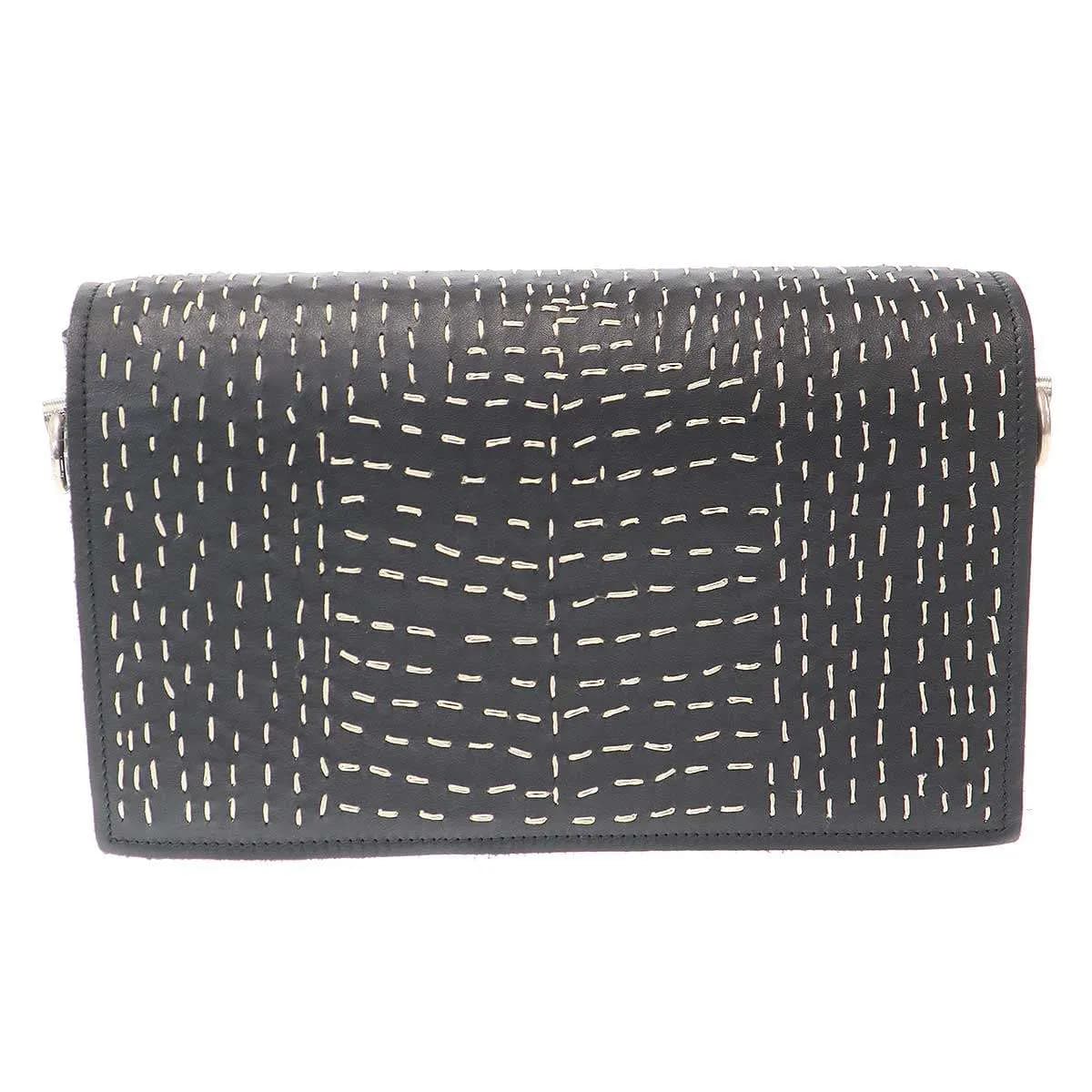 BYREDO バイレード The Whoo bag Natural Kantha Embroidery カンタ フー レザーショルダーバッグ ブラック