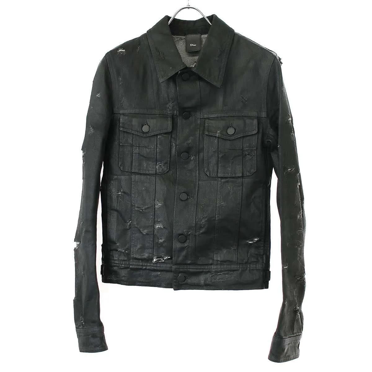 Dior HOMME ディオールオム 2004SS Strip Destroy Denim Jacket デストロイコーティングデニムジャケット 4EH1049686