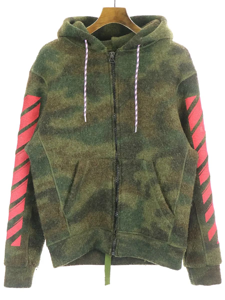 OFF-WHITE オフホワイト バックバイアスカモフラウールジップアップパーカー