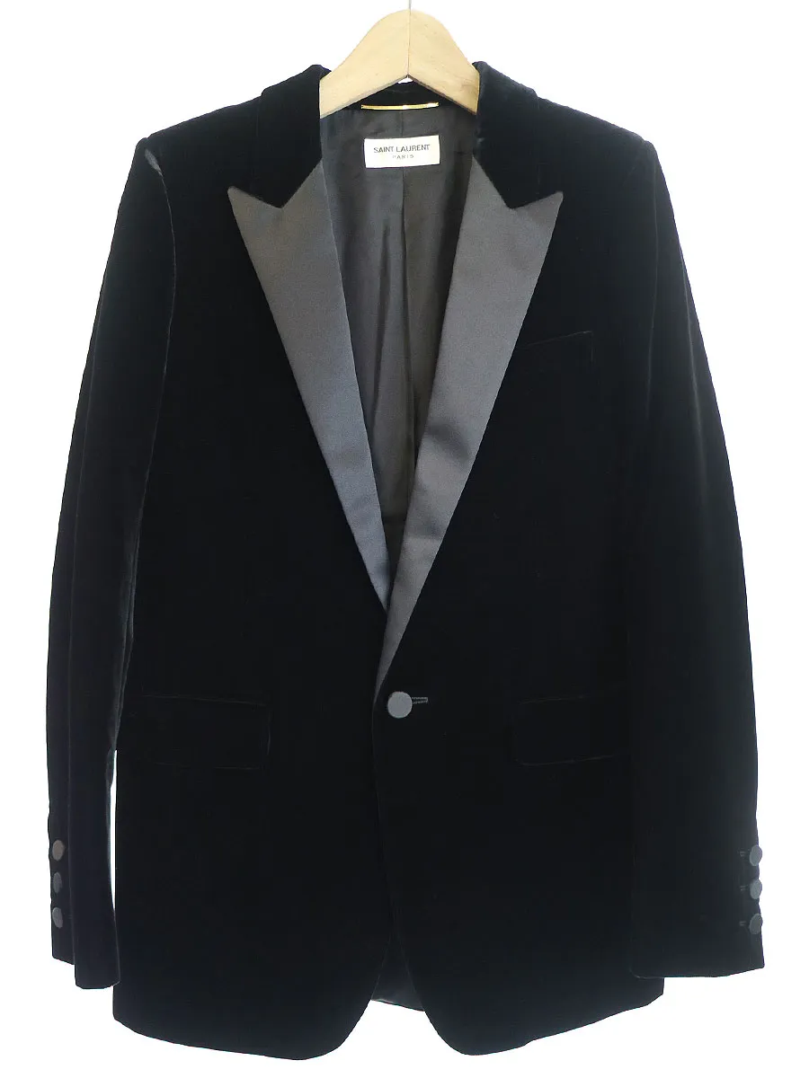 SAINT LAURENT サンローラン パリ 17AW ベルベットサテンラペル1Bジャケット スモーキングジャケット