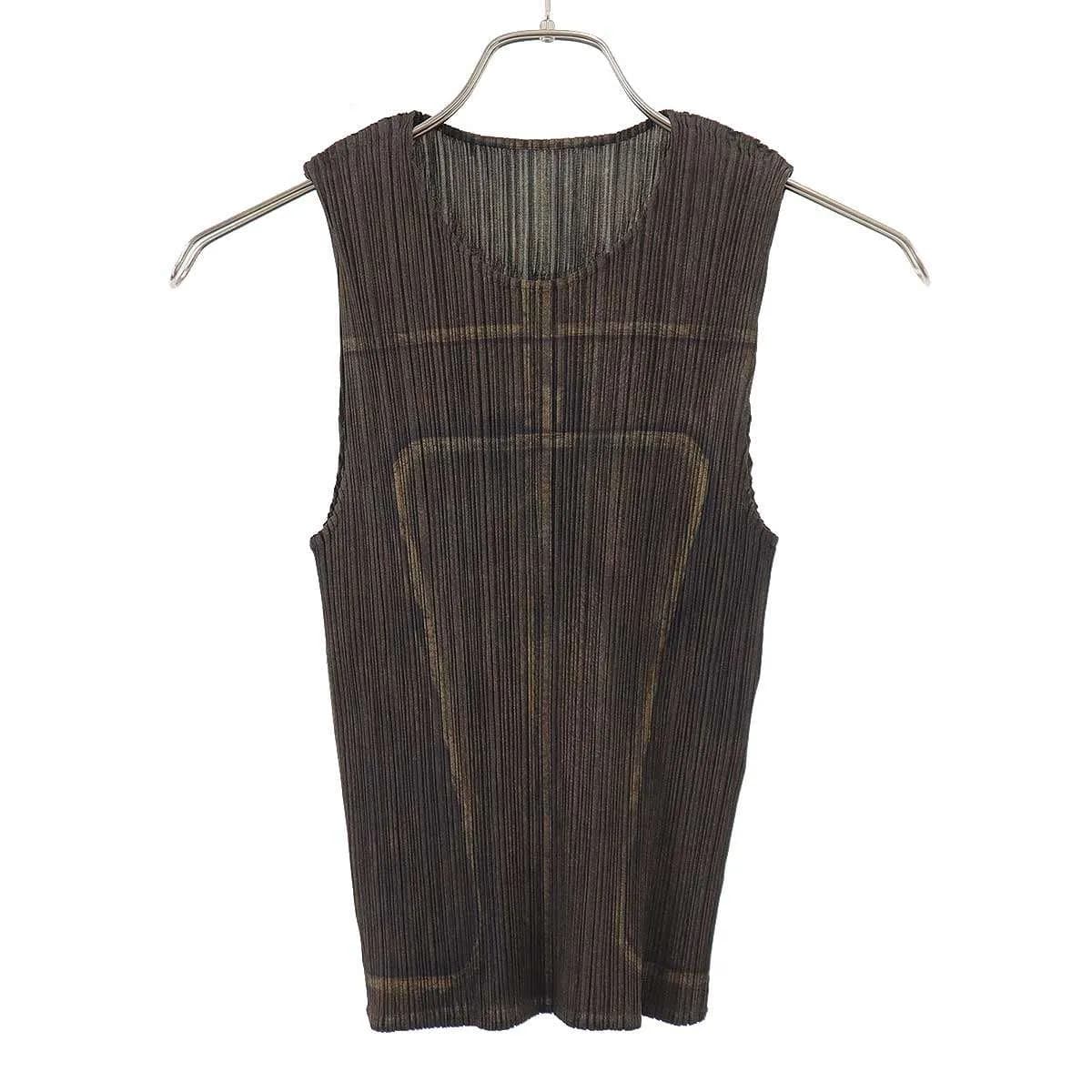 ISSEY MIYAKE プリーツプリーズ イッセイミヤケ デニム転写ノースリーブトップス PP14-JK461