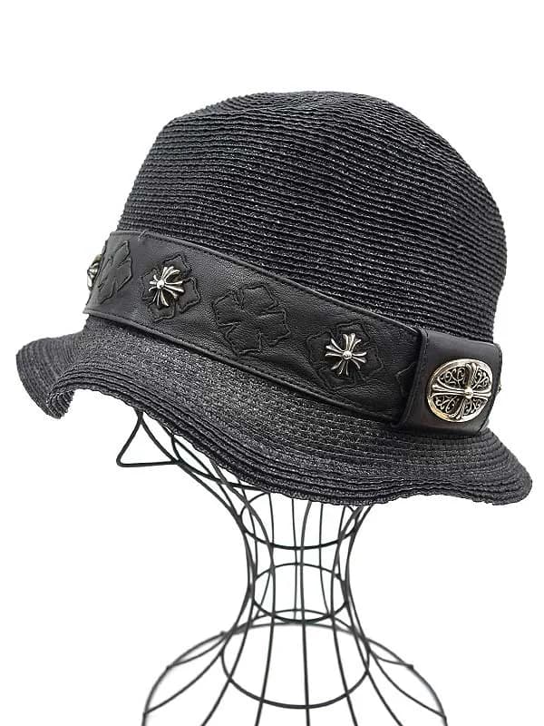 CHROME HEARTS クロムハーツ レザーリボン ストローフェドラハット