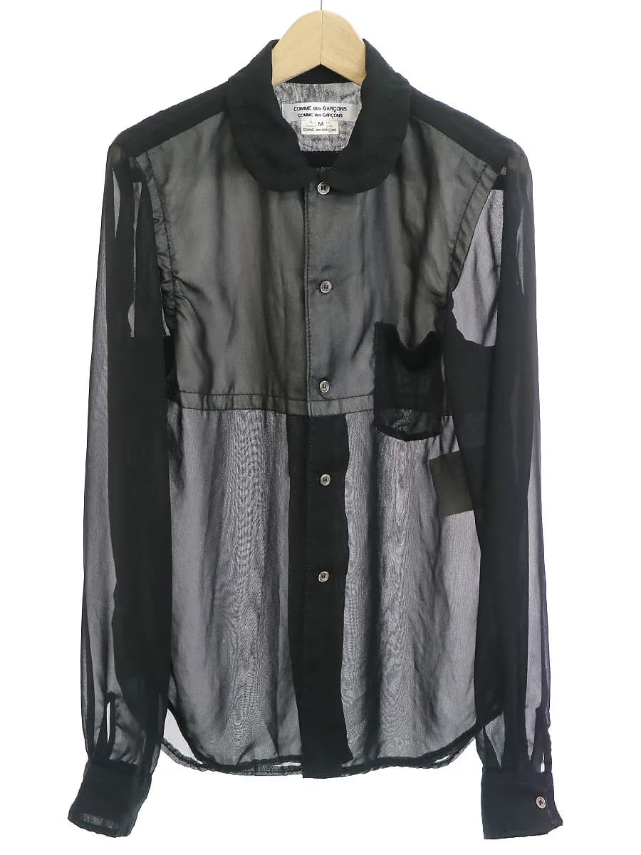COMME des GARCONS コムデギャルソン コムデギャルソン 09AW 製品洗い加工ラウンドカラーシースルーシャツ