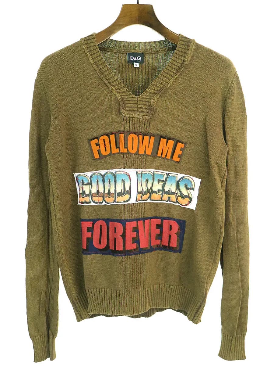 DOLCE&GABBANA D&G パッチデザインVネックコットンニットセーター