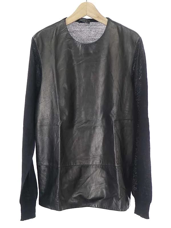 PRADA プラダ 10AW レザー切替 モヘアナイロンニットセーター