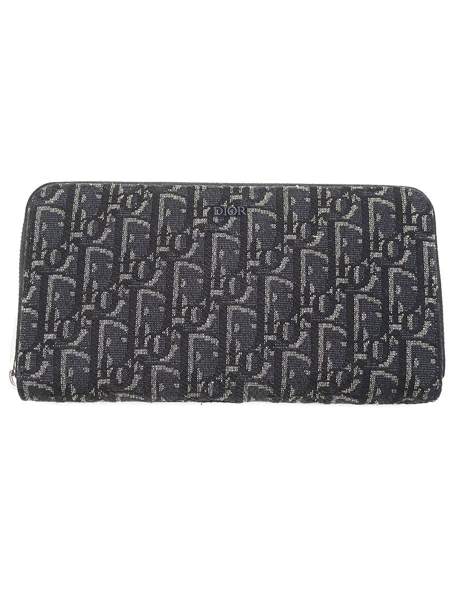 Dior HOMME ディオール オブリークジャガードラウンドファスナーウォレット 長財布