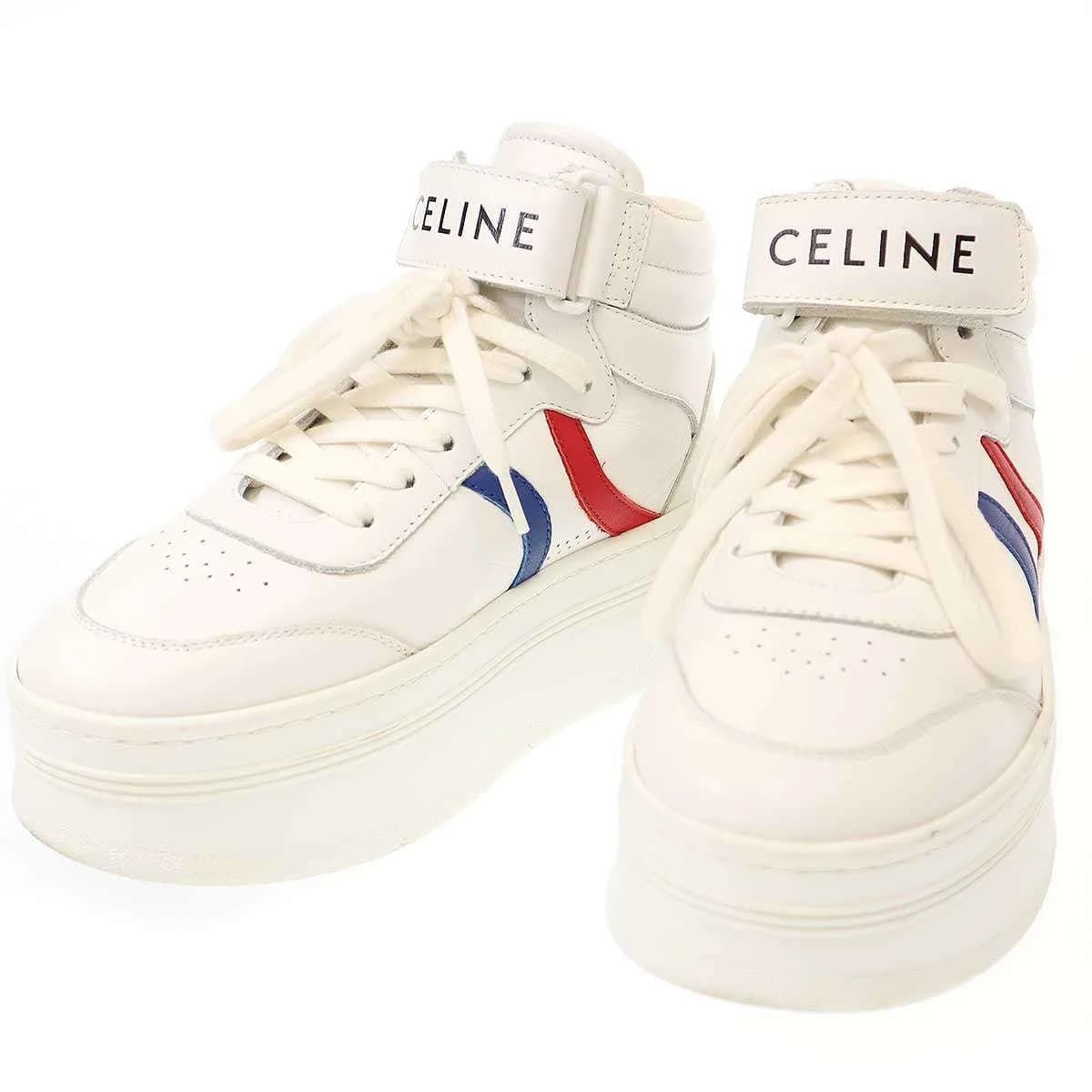 CELINE セリーヌ 24SS BLOCK トリコロールトリオンフプラットフォームレザーハイカットスニーカー RM1212