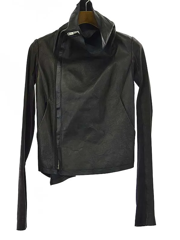 Rick Owens リックオウエンス リブ切替ハイネックレザージャケット