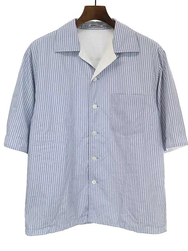 AURALEE オーラリー 22SS TERRY LINED FINX STRIPE SHIRTS オープンカラーストライプシャツ
