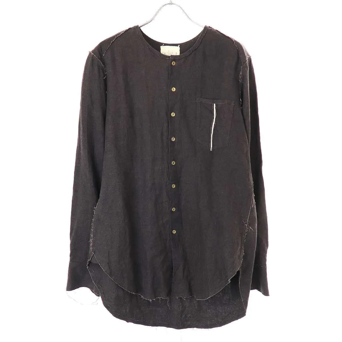 Araki Yuu アラキユウ 21SS Raw Cut No Collar Narrow Shirts ロウカットノーカラーナローリネンシャツ
