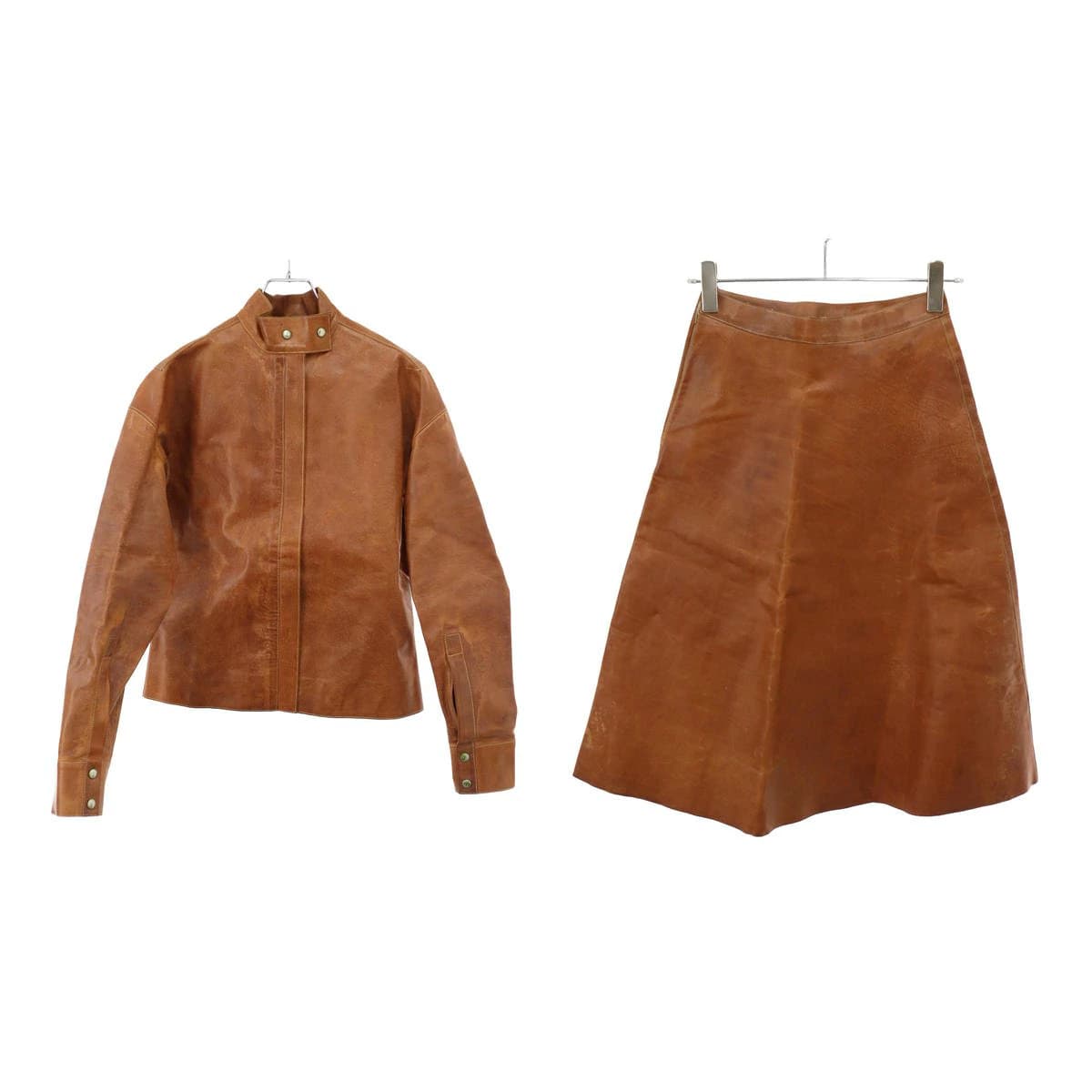 SAINT LAURENT イヴサンローラン リヴゴーシュ by TOM FORD 2000SS レザージャケット&レザースカート セットアップ ブラウン (ジャケット)38/(パンツ)36
