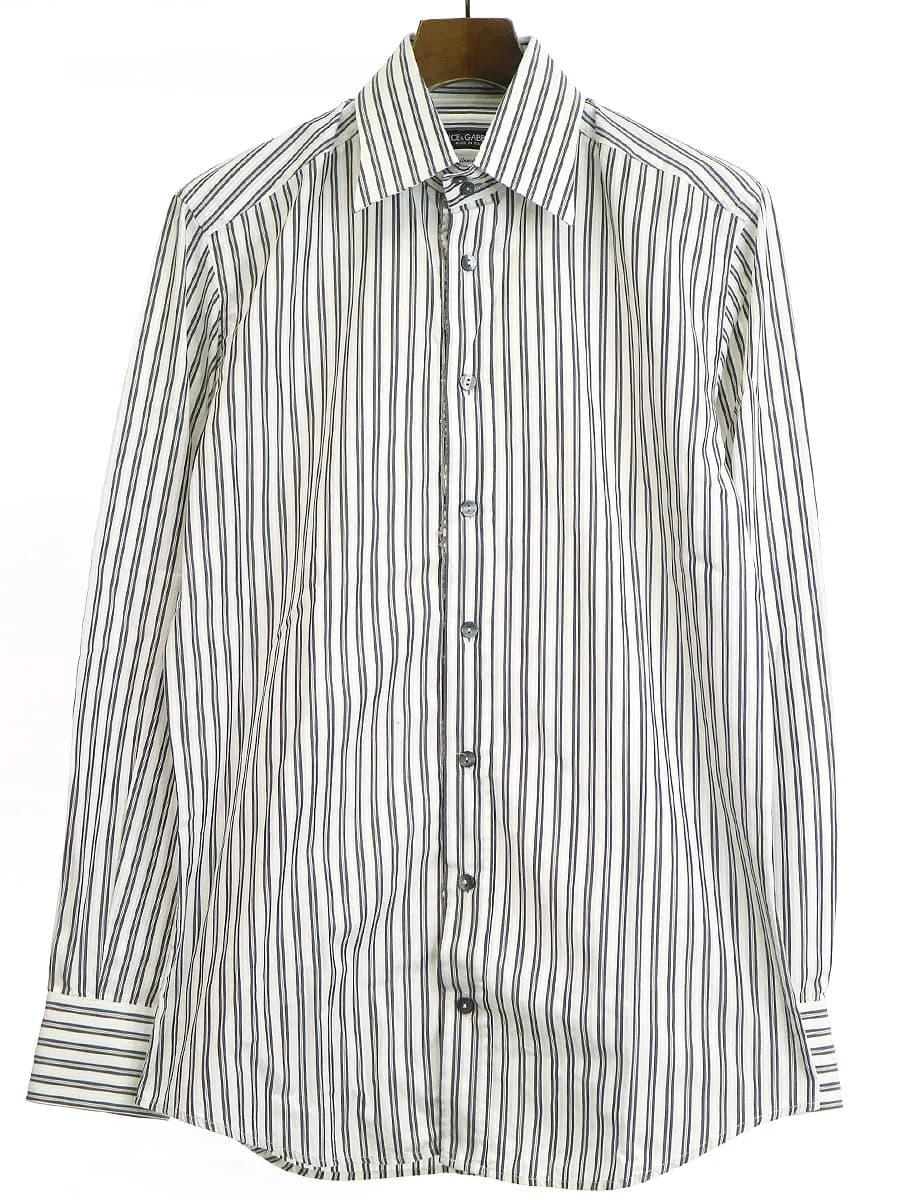 DOLCE&GABBANA ドルチェ&ガッバーナ Tailored Fit ストライプ柄前立てフリルシャツ