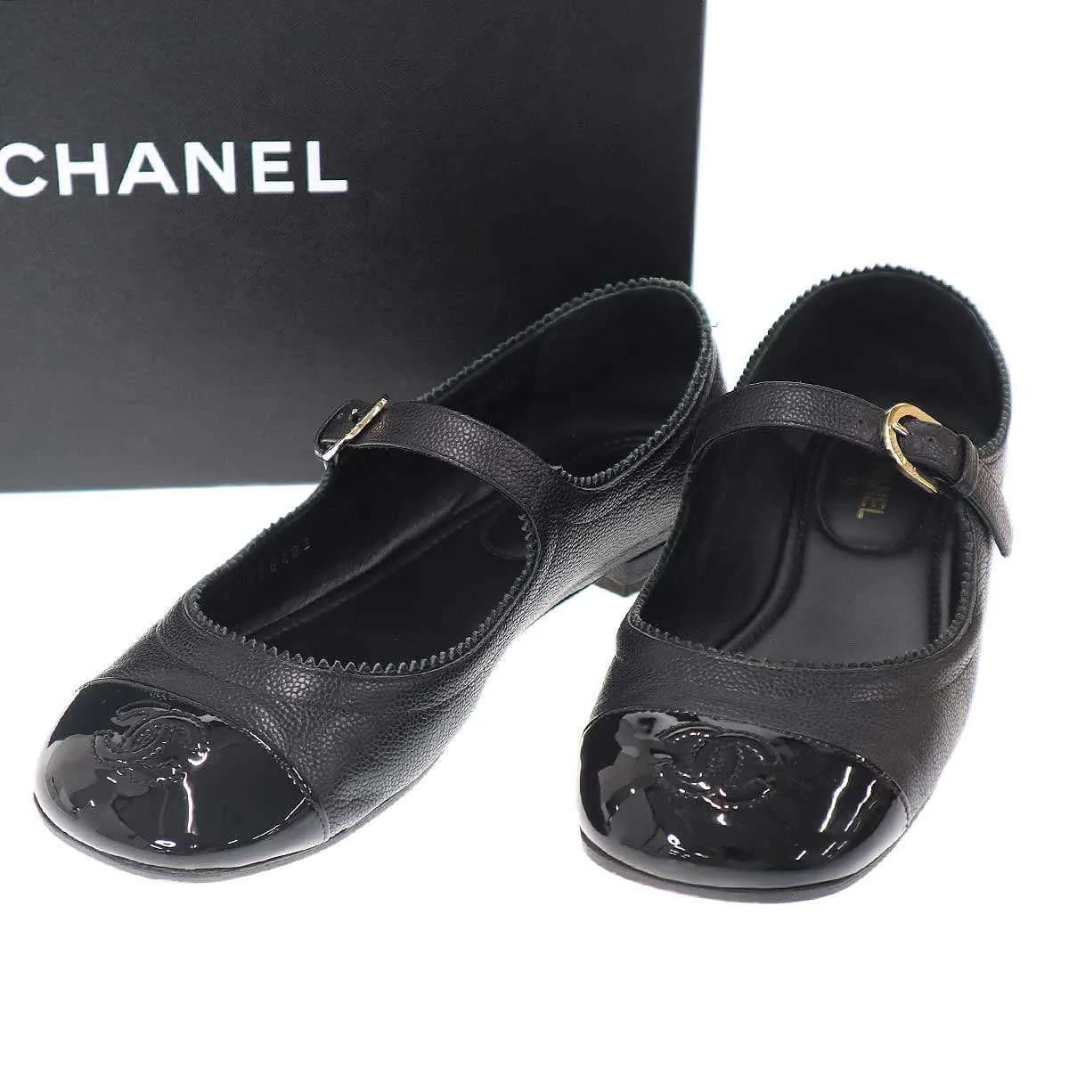 CHANEL シャネル ココマーク メリージェーン ストラップフラットレザーバレエシューズ