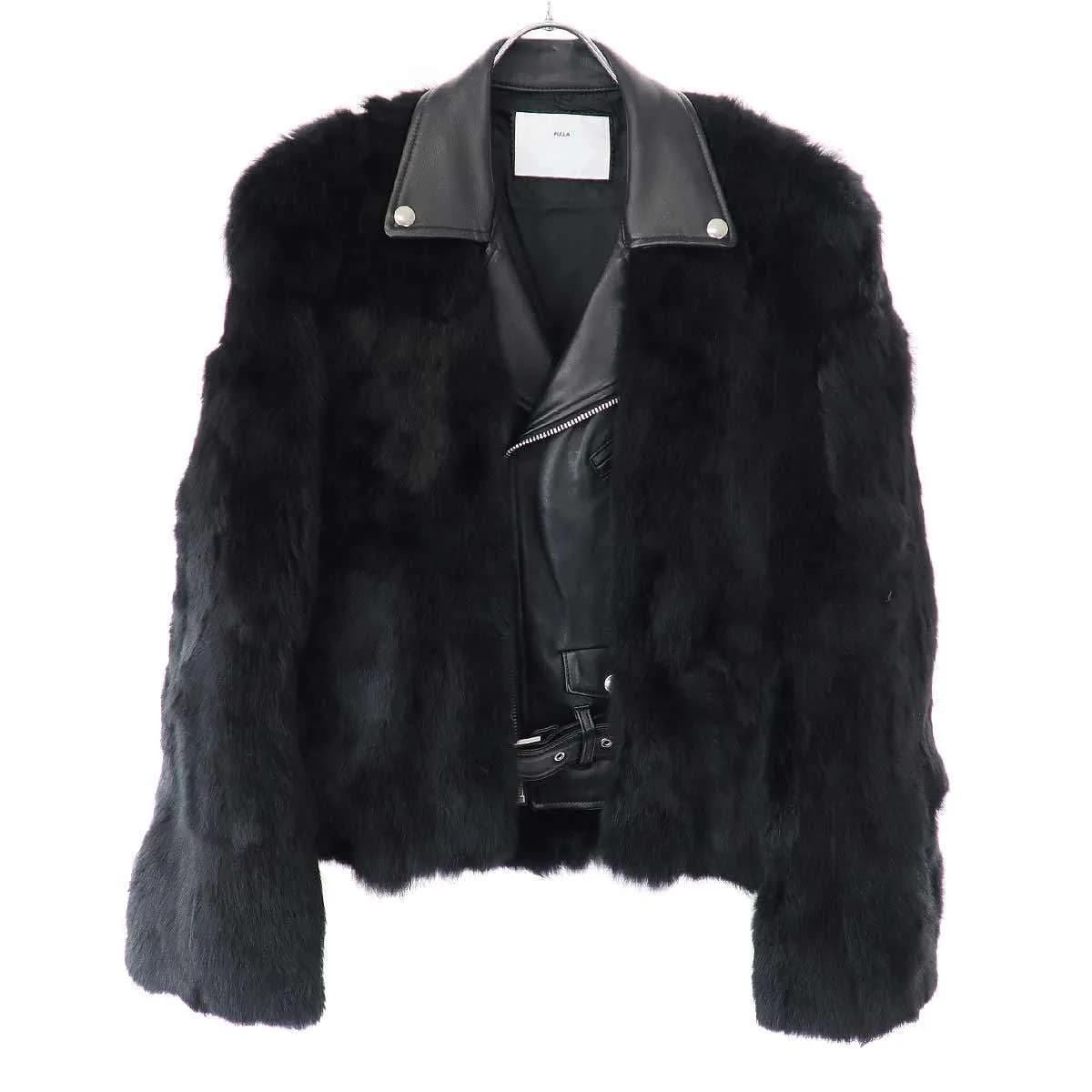 TOGA トーガ プルラ 15AW ラビットファードッキング ダブルレザーライダースジャケット