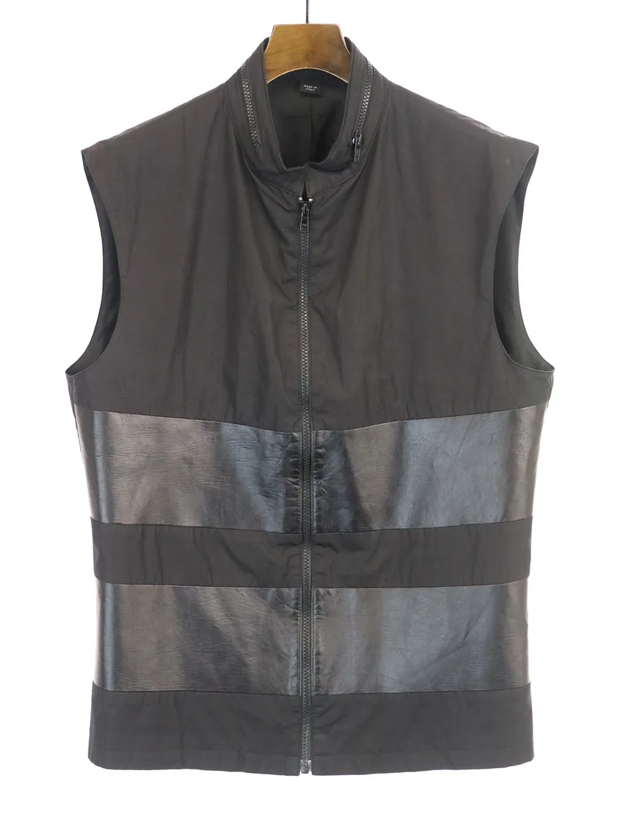 HELMUT LANG ヘルムート ラング 02SS レザーラインジップアップコットンベスト
