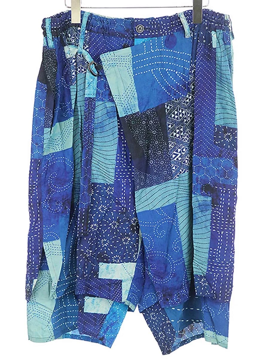 Yohji Yamamoto ヨウジヤマモト プール オム 15SS 阪急限定 刺し子プリントパッチワークレーヨンワイドパンツ