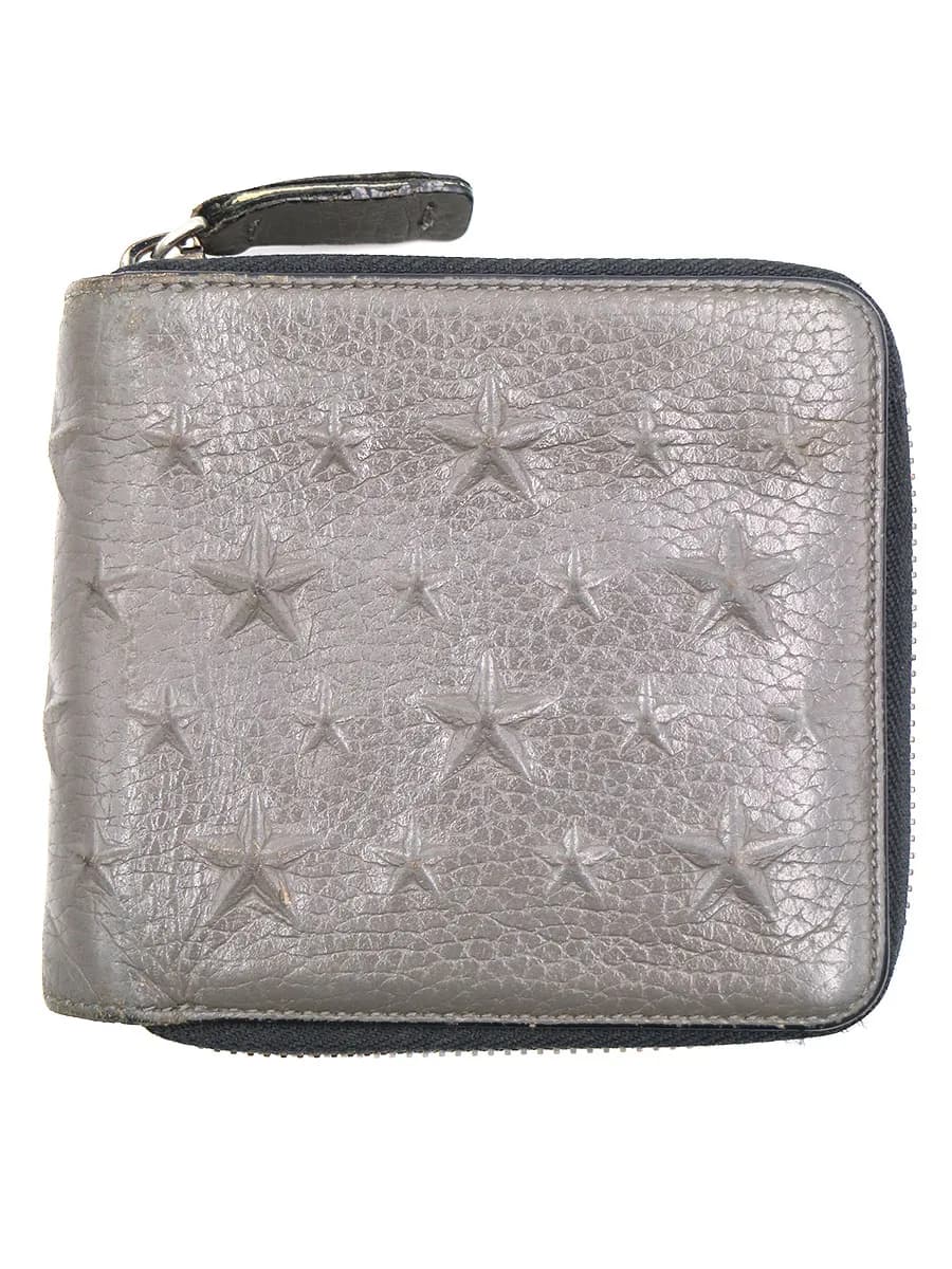 JIMMY CHOO ジミー チュウ ローレンス スターエンボス グレイニーレザー ラウンドファスナーウォレット