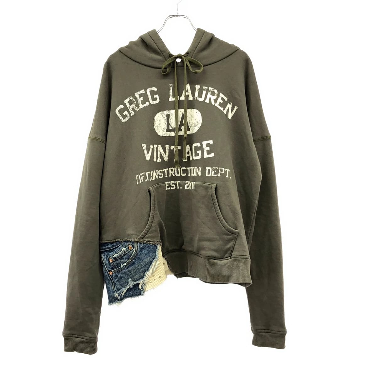 Greg Lauren グレッグ ローレン 21AW デニムパッチワークミックスビンテージロゴフードパーカー