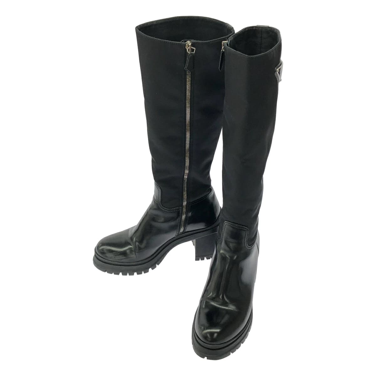 PRADA プラダ RE-NYLON ブラッシュドレザーコンビロングブーツ