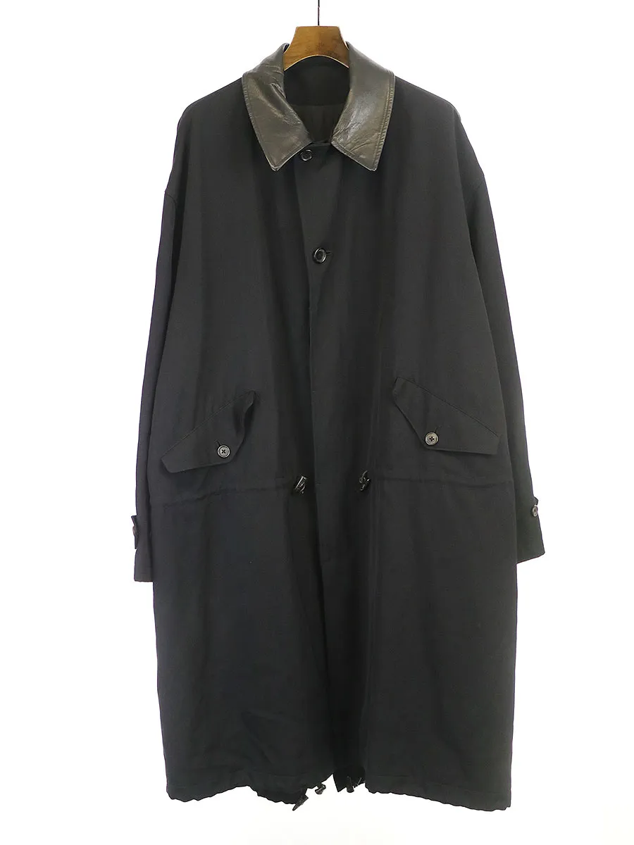 Yohji Yamamoto ヨウジヤマモトプールオム 襟レザー切替ロングコート