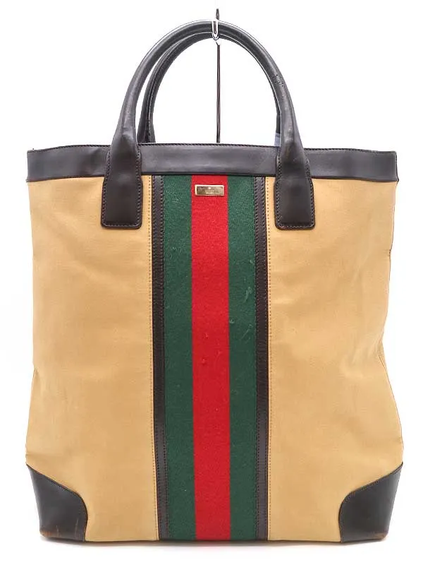 GUCCI グッチ レザーコンビシェリーラインキャンバストートバッグ