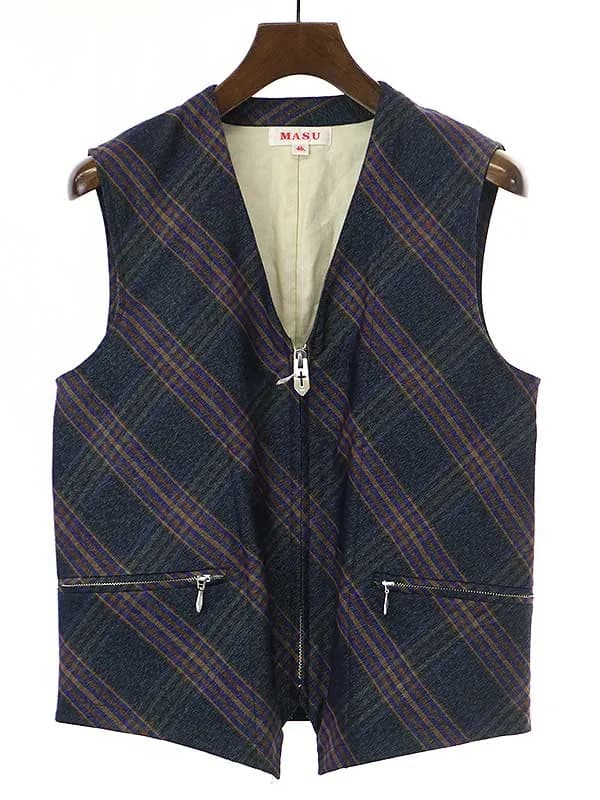MASU エムエーエスユー 22SS ZIP-UP BIAS VEST ジップアップチェックベスト