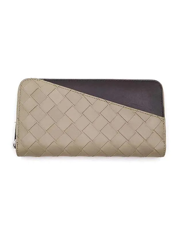 BOTTEGA VENETA ボッテガヴェネタ イントレチャートバイカラーラウンドジップレザーウォレット 長財布