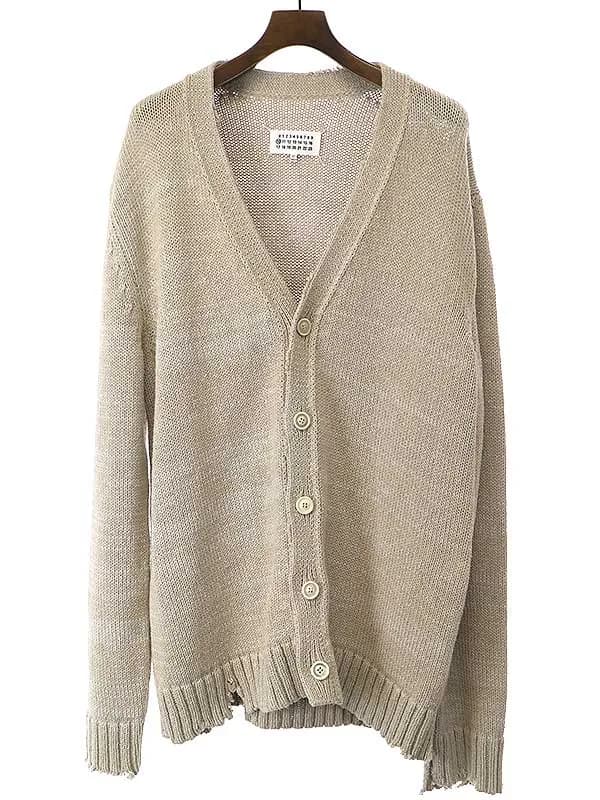Maison Margiela メゾンマルタンマルジェラ10 22SS ダメージ加工オーバーサイズVネックニットカーディガン