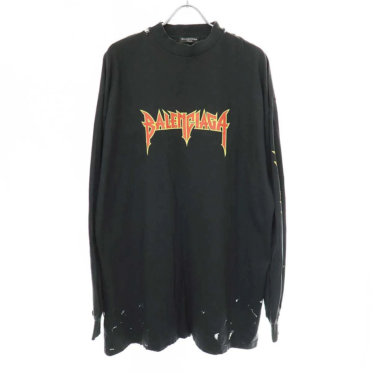 BALENCIAGA バレンシアガ 22SS Metal Oversized Long Sleeve Tee ペイントダメージ加工メタルロゴオーバーサイズカットソー