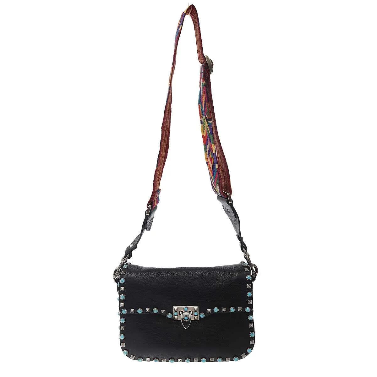VALENTINO ヴァレンティノ ガラヴァーニ ターコイズスタッズレザーショルダーバッグ