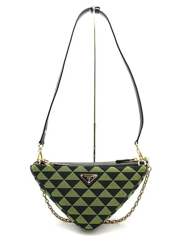 PRADA プラダ トライアングル シンボルレザー×ファブリックミニ ショルダーバッグ
