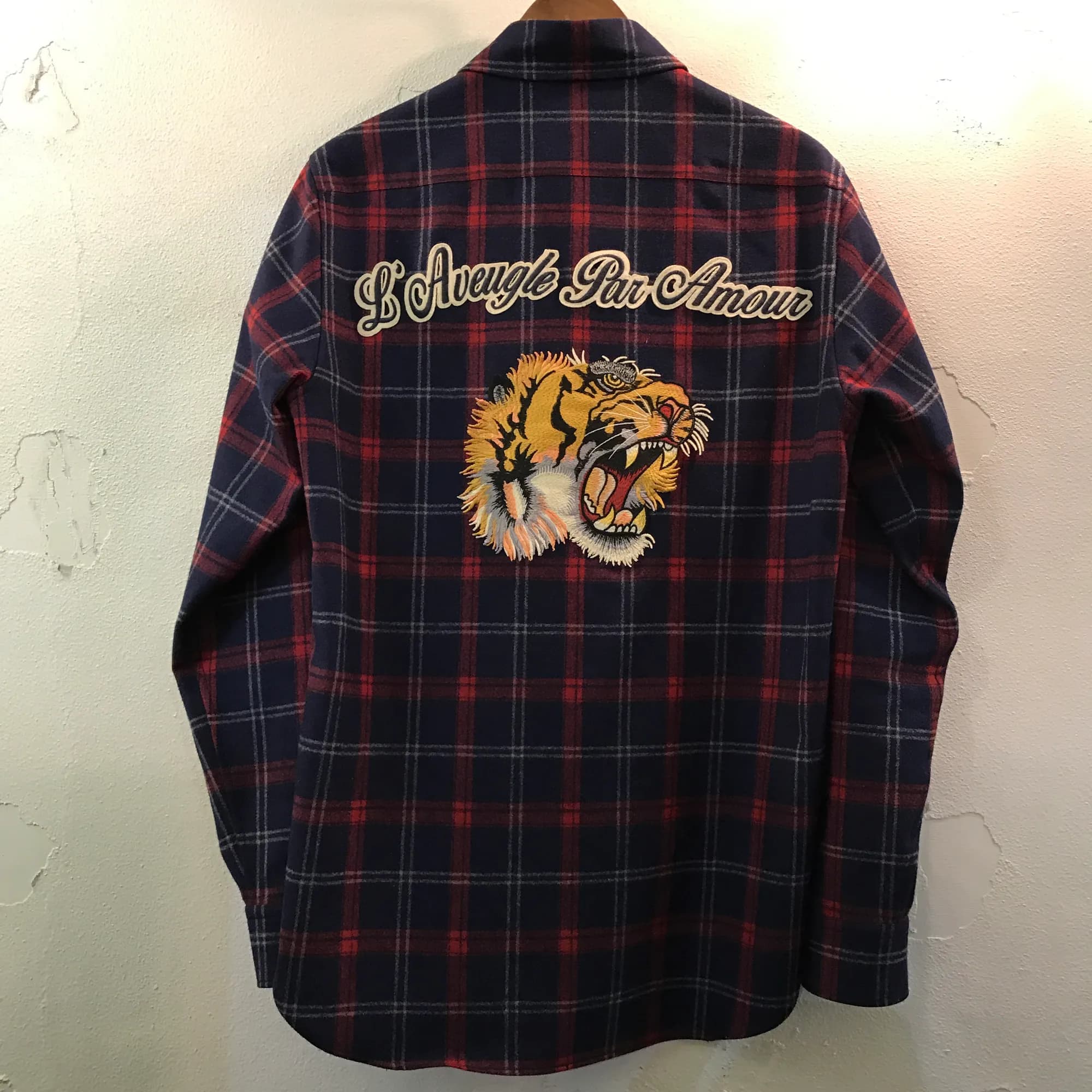 GUCCI GUCCI 16AW タイガーパッチチェックネルシャツ 38