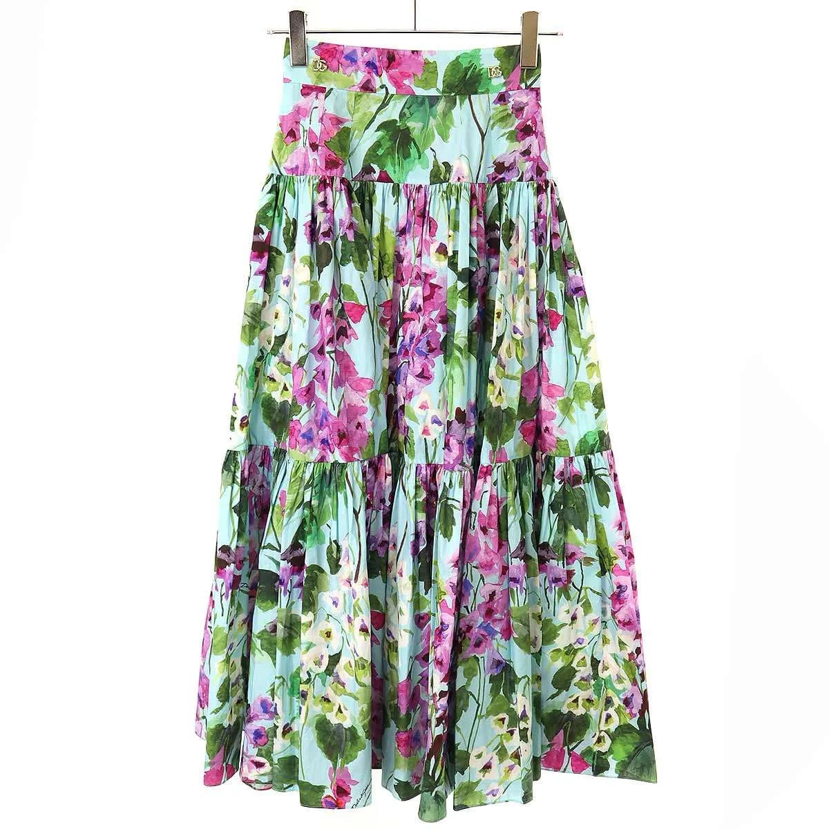 DOLCE&GABBANA ドルチェ&ガッバーナ 22SS SKIRT WITH FLORAL PRINT DGロゴフローラルプリントギャザースカート