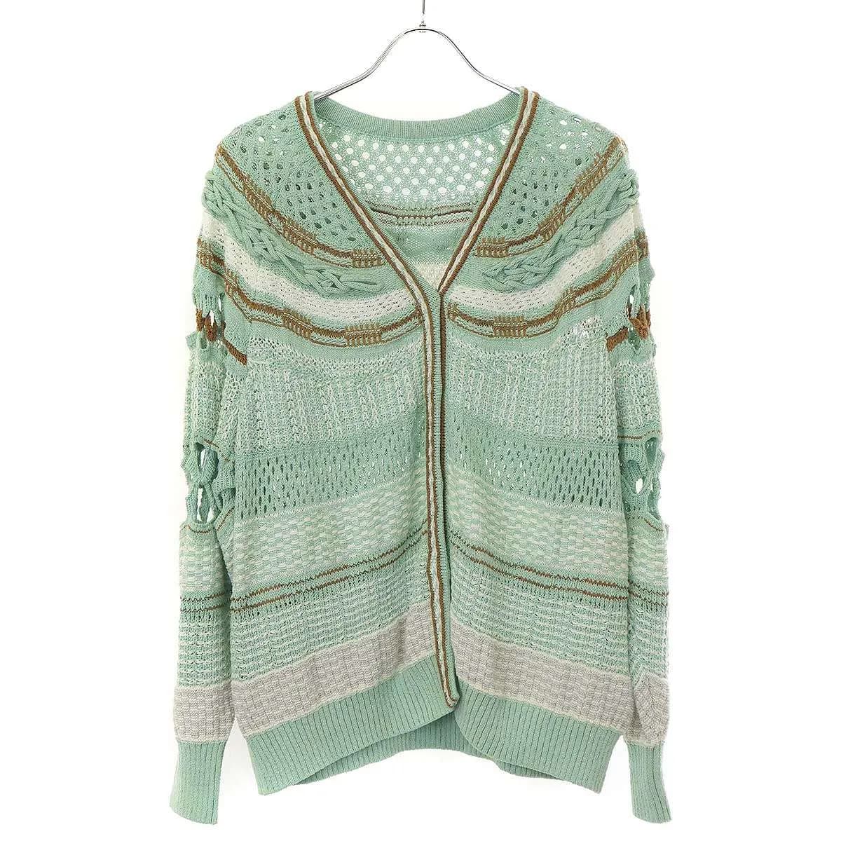 Mame Kurogouchi マメ クロゴウチ 23SS Bamboo Basket Pattern Knitted Cardigan 花籠カーディガン