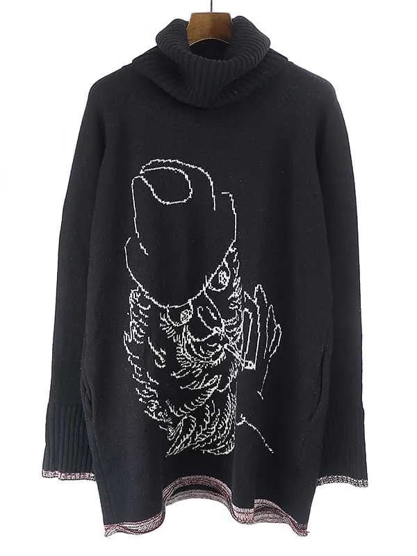 Yohji Yamamoto ヨウジヤマモト プリュスノアール グラフィックタートルネックニットセーター