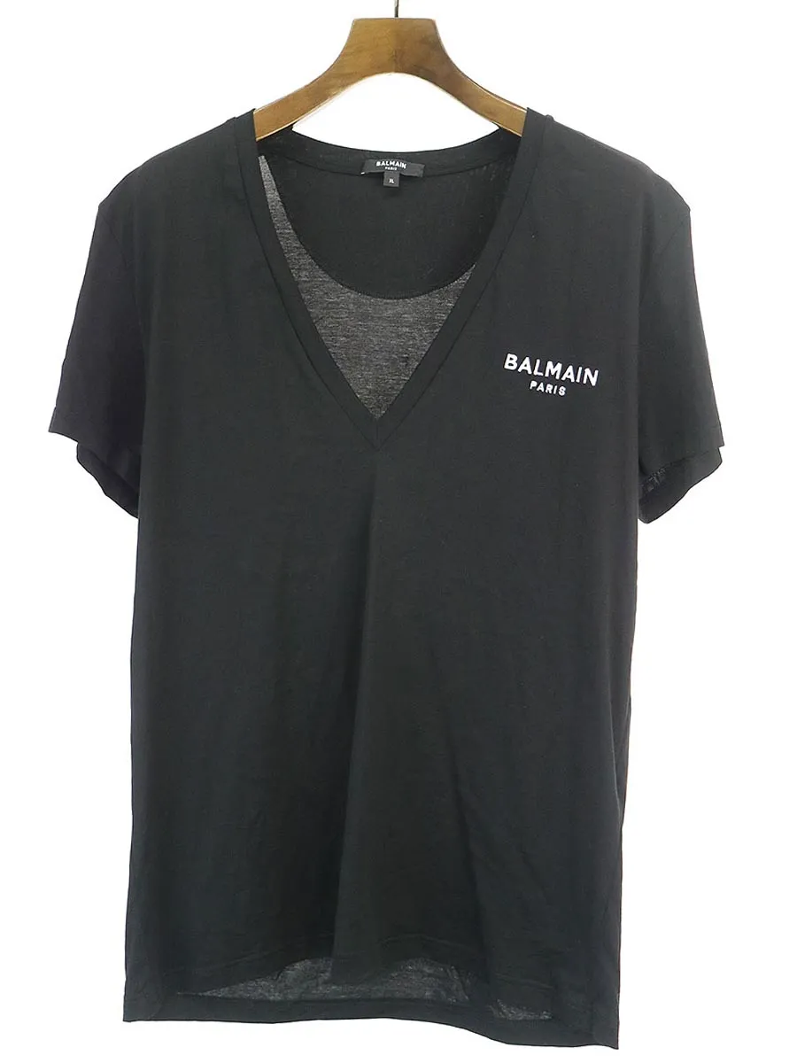 BALMAIN HOMME バルマン オム VネックロゴデザインTシャツ
