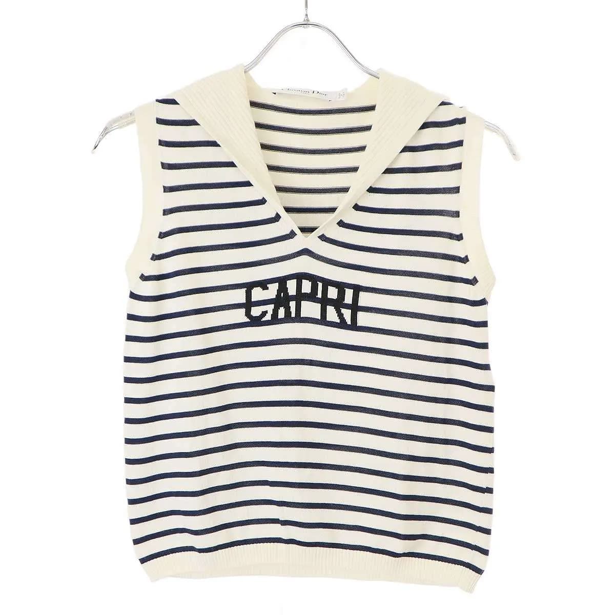 Christian Dior クリスチャンディオール 21AW CAPRI セーラーカラーノースリーブジャガードニットトップス 144T51CP603 アイボリー×ネイビー 36