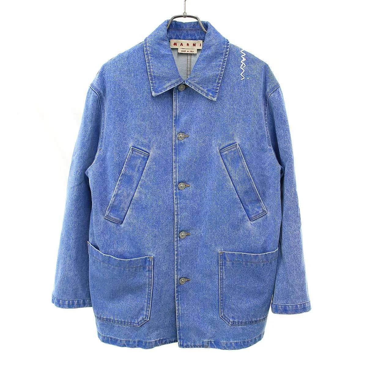 MARNI マルニ 25SS BLEACHED COATED ORGANIC DENIM COBALT JACKET ブリーチデニムカバーオールジャケット GUJU0012S0 USCW91