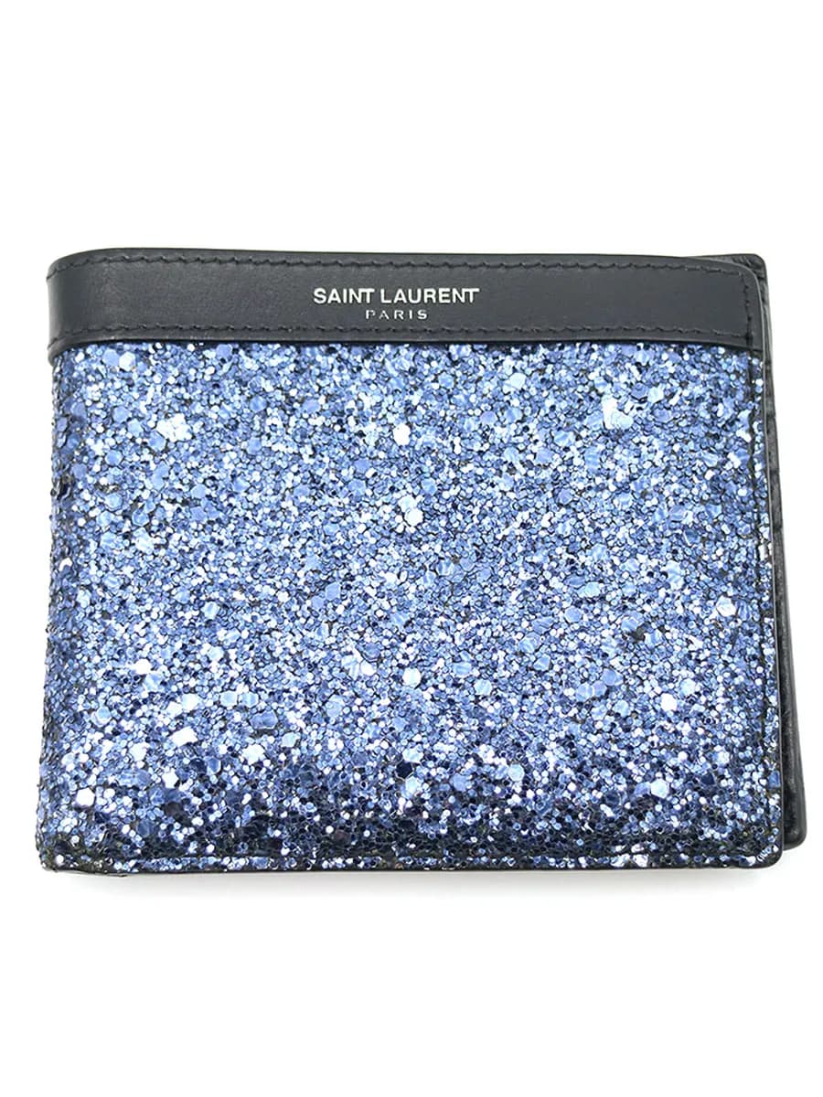 SAINT LAURENT サンローラン パリ ブルーグリッターレザーウォレット