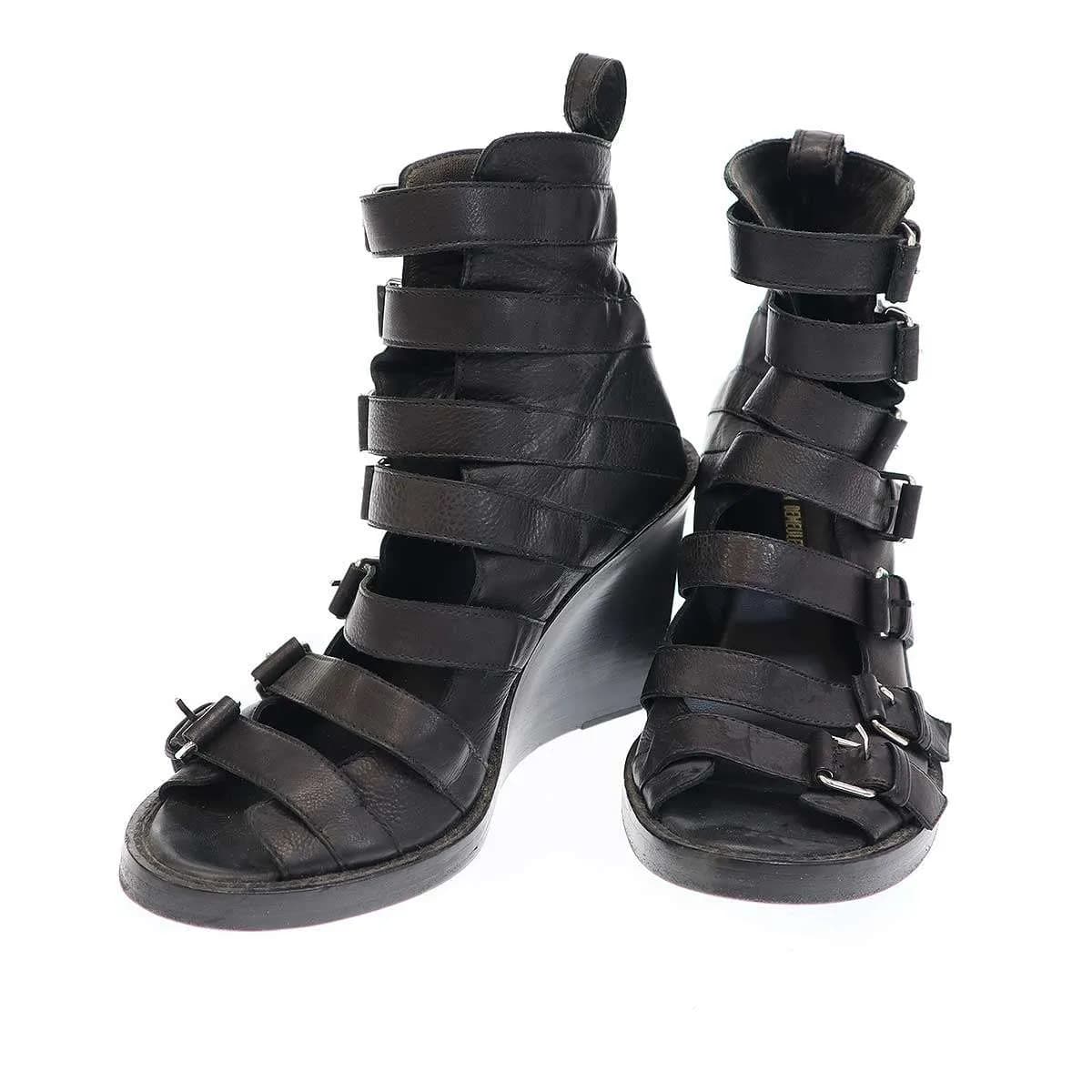 ANN DEMEULEMEESTER アンドゥムルメステール ウェッジソール ベルテッドデザインブーツ