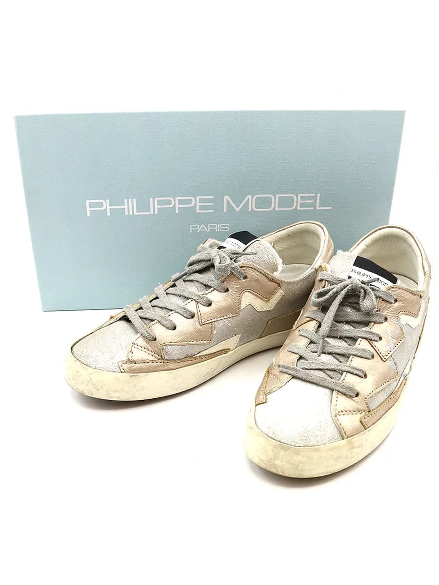 PHILIPPE MODEL フィリップモデル 15SS CLASSIC BASSA ヴィンテージ加工ロメタリックレザースニーカー