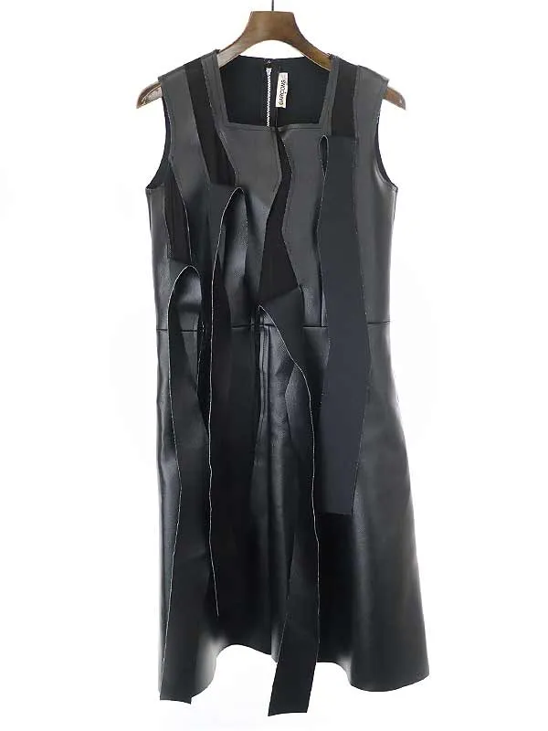 COMME des GARCONS コムデギャルソン 15SS フェイクレザー切替デザインノースリーブワンピース